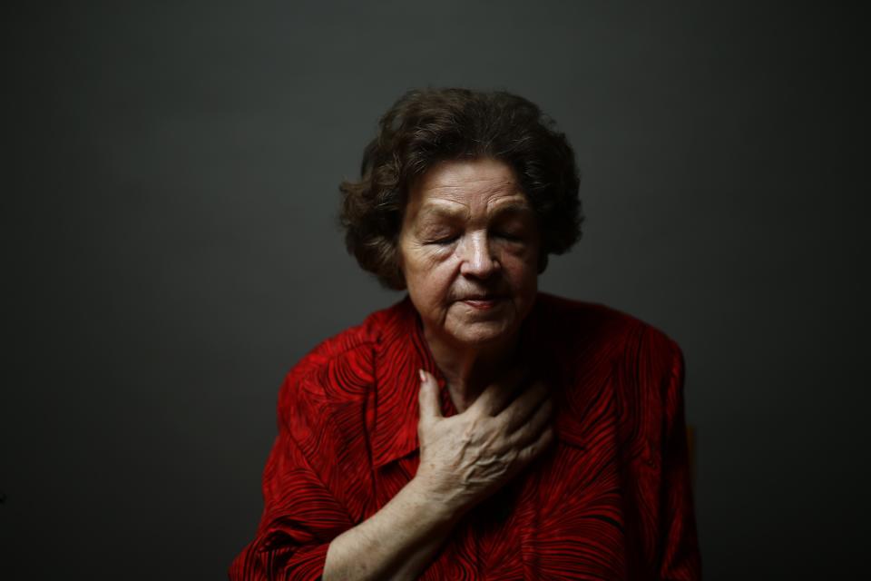 Auschwitz death camp survivor Danuta Bogdaniuk-Bogucka poses for a portrait in Warsaw