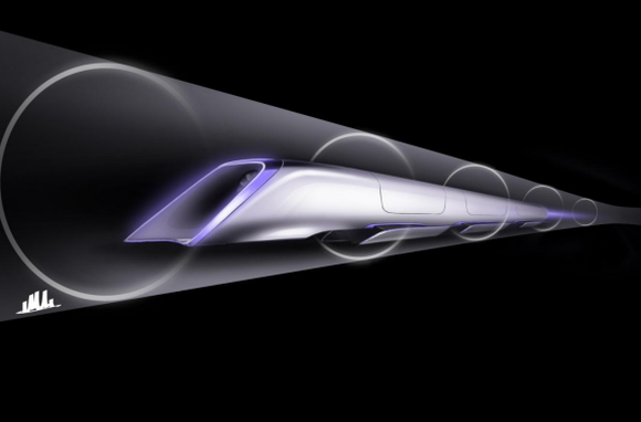 Artist's depiction of a Hyperloop train in clear tunnel