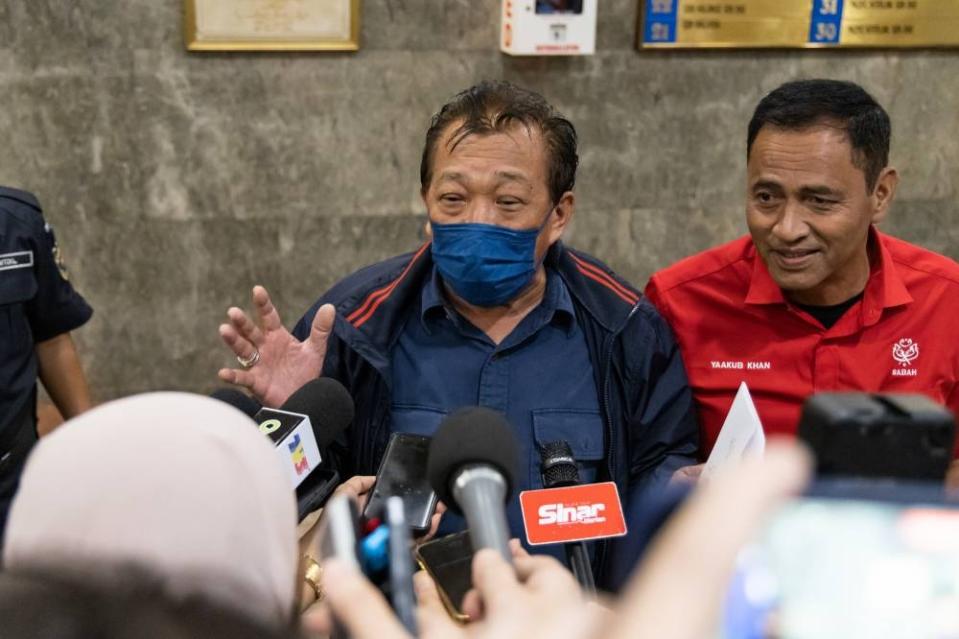 Sabah BN chairman and UMNO chief Datuk Seri Panglima Bung Moktar Radin speaks to reporters after the Umno supreme council meeting at the Umno headquarters in Kuala Lumpur August 27, 2022. — Picture by Firdaus Latif