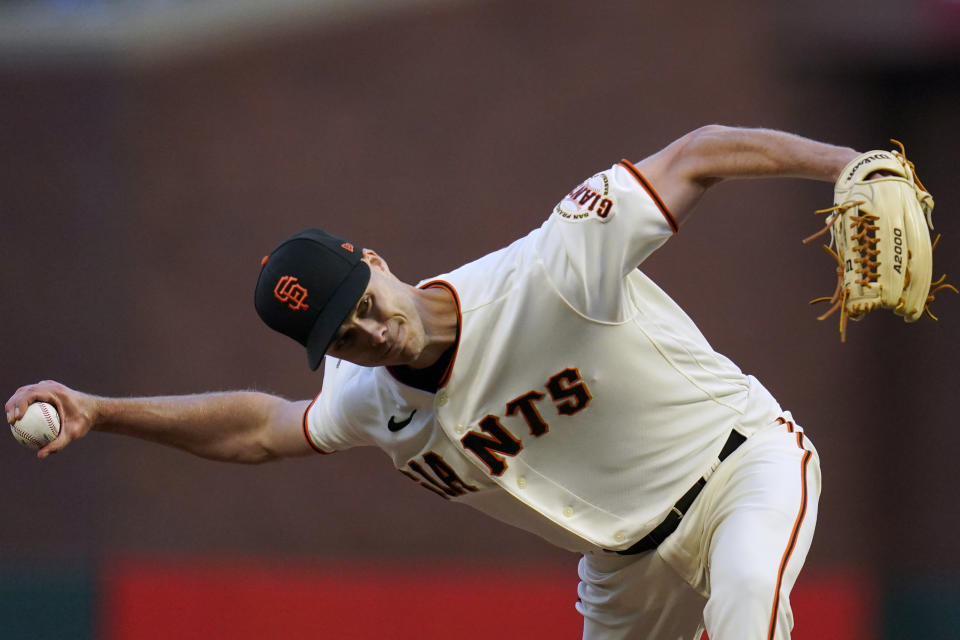 San Francisco Giants' Tyler Rogers pitches against the Chicago Cubs during the fifth inning of a baseball game in San Francisco, Saturday, July 30, 2022. (AP Photo/Godofredo A. Vásquez)