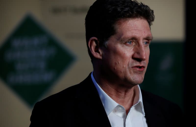 Eamon Ryan, the leader of the Irish Green Party, is photographed during a television interview during the build-up to Ireland's national election in Dublin, Ireland