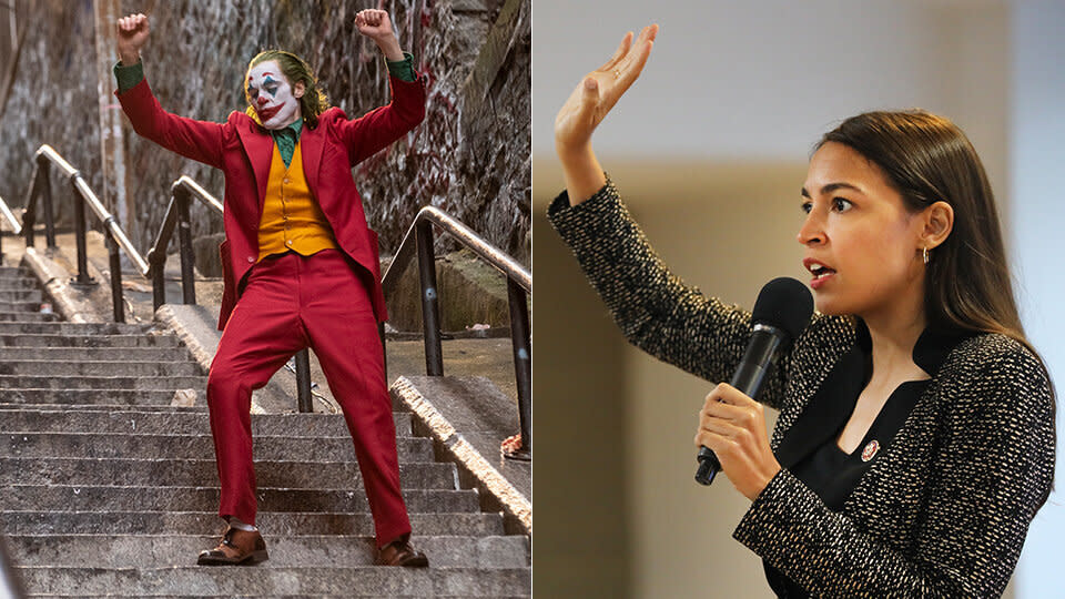 "Joker" and Alexandria Ocasio-Cortez are kindred spirits in their affection for the Bronx stairs featured in the movie. (Photo: Warner Bros/Getty Images)
