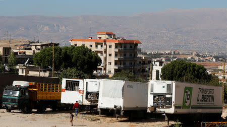 Trucks are parked near Masnaa border crossing between Lebanon and Syria, Lebanon November 1, 2018. REUTERS/Jamal Saidi