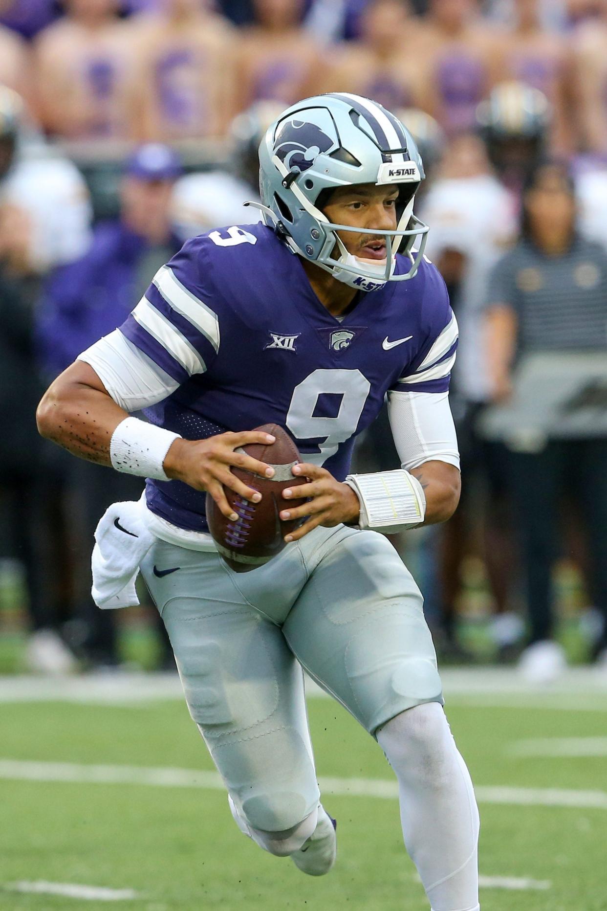 Adrian Martinez scrambles against Missouri during a Sept. 10 game at Bill Snyder Family Stadium. Martinez, who missed most of last week's game at TCU with an injury, came back to start Saturday against Oklahoma State.