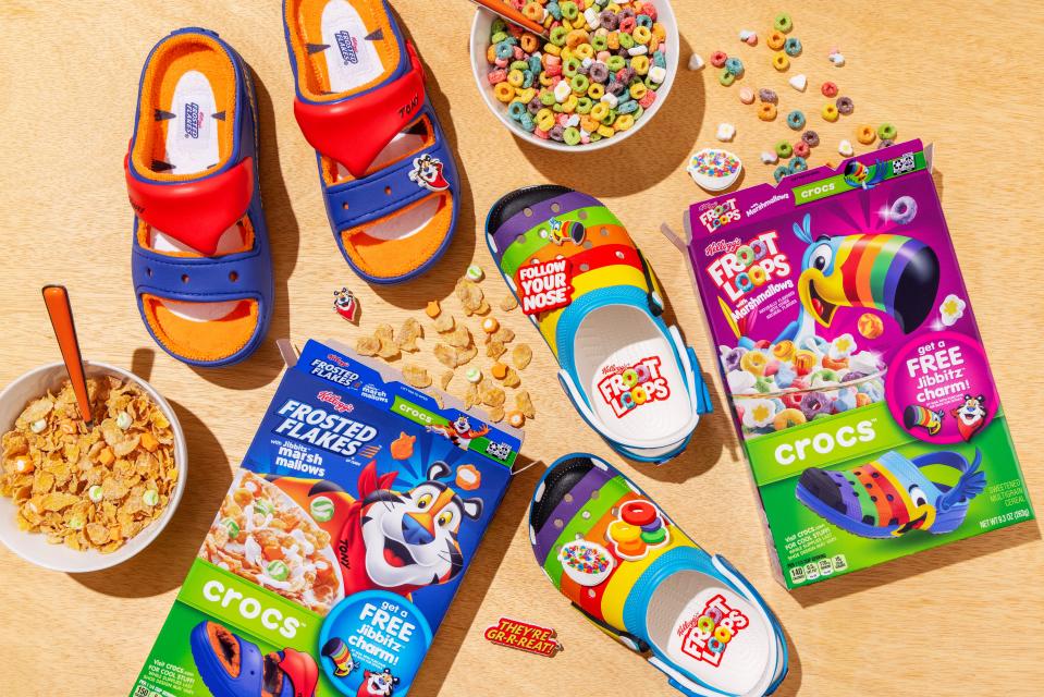 Frosted Flakes Cozzzy Sandals and Froot Loops Classic Clogs by Crocs will be available to purhcase starting in June. Branded cereal boxes are available at select retailers nationwide now.