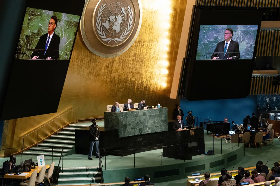 Presidente Jair Bolsonaro na 77ª Assembleia-Geral da ONU, em nova York, em 20 de setembro de 2022 (Foto: AFP via Getty Images / Yuki Iwamura) 