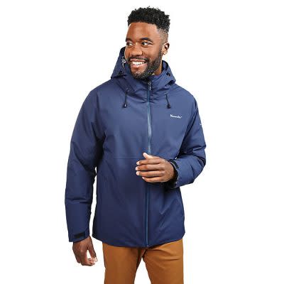 marine blue hooded jacket with pockets