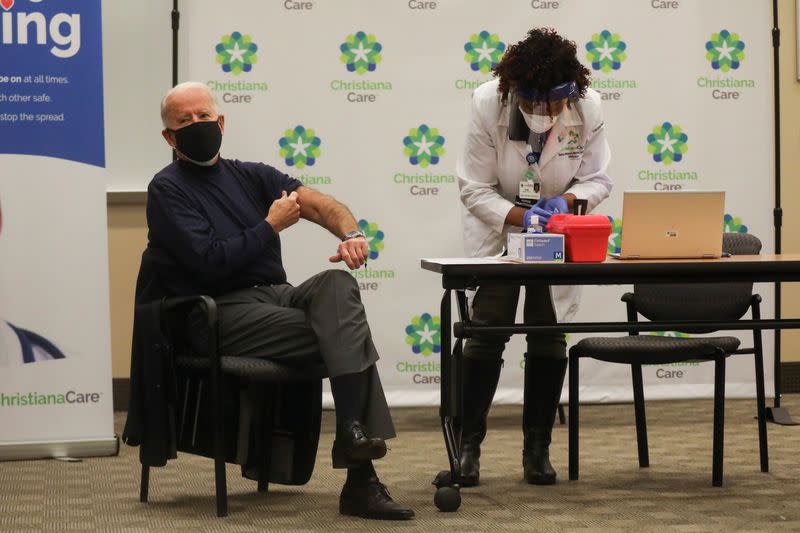 U.S. President-elect Joe Biden receives a dose of a COVID-19 vaccine at ChristianaCare Christiana Hospital in Newark