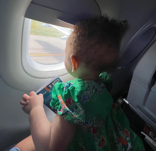 Stephanie Claytor's baby on her first flight to Bahamas.