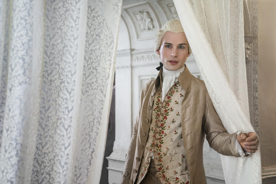 This image released by Starz shows Nicholas Denton in a scene from "Dangerous Liasons." (Dusan Martincek/Starz via AP)