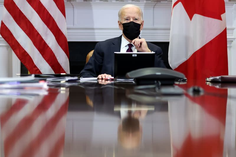 U.S. President Biden holds videoconference with Canadian Prime Minister Trudeau at the White House in Washington