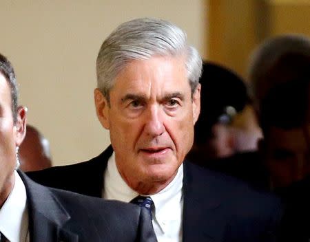 FILE PHOTO: Special Counsel Robert Mueller departs after briefing members of the U.S. Senate on his investigation into potential collusion between Russia and the Trump campaign on Capitol Hill in Washington, DC, U.S., June 21, 2017. REUTERS/Joshua Roberts/File Photo