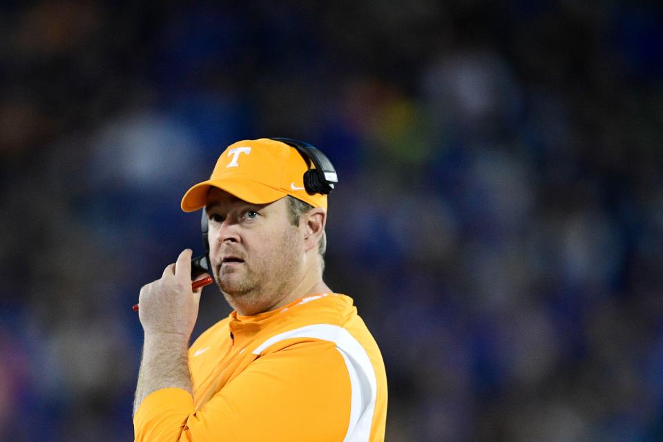 Tennessee Head Coach Josh Heupel during an SEC football game between Tennessee and Kentucky at Kroger Field in Lexington, Ky. on Saturday, Nov. 6, 2021.