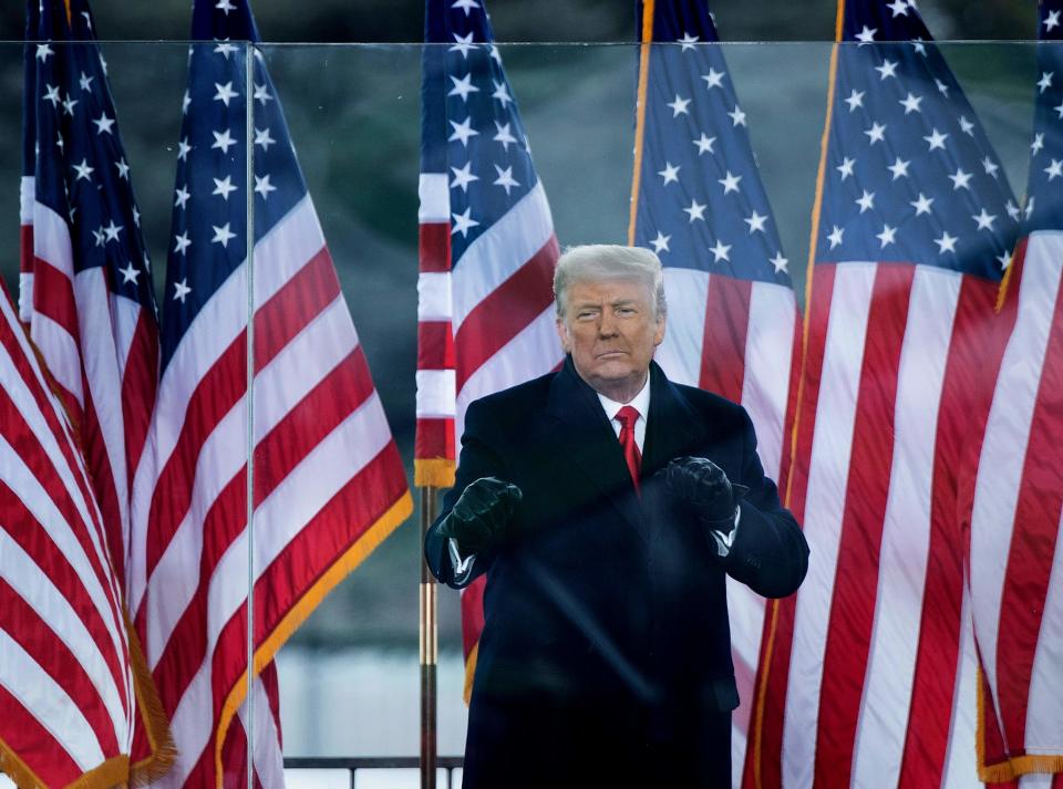 President Donald Trump greets supporters on The Ellipse near the White House in Washington, D.C., on Jan. 6, 2021.