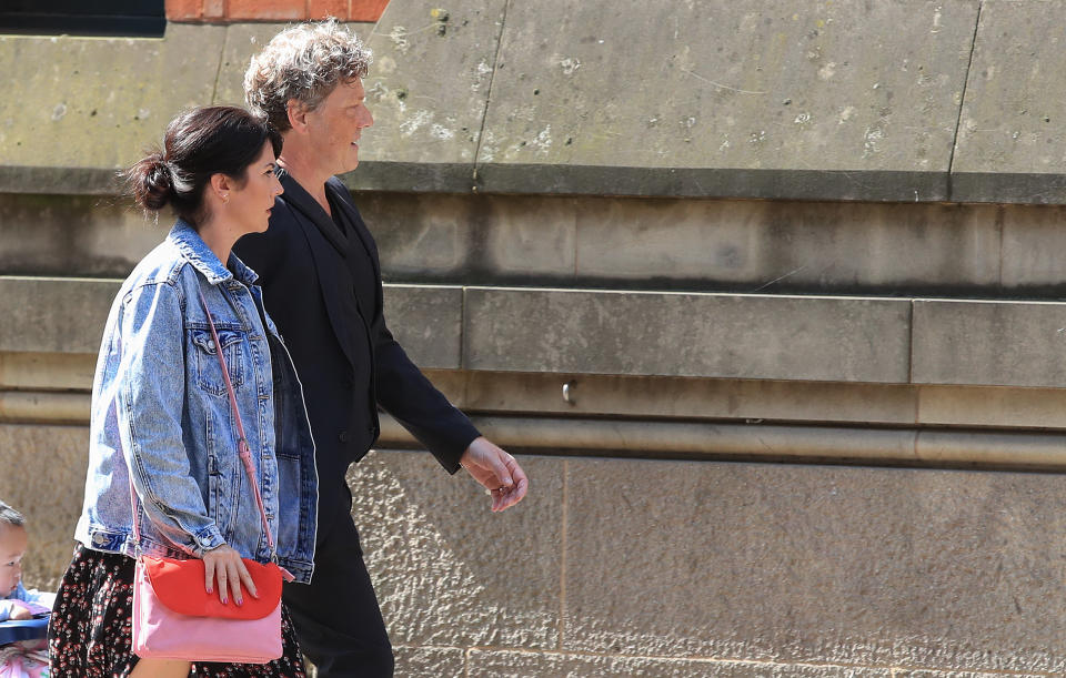 Emmerdale actor Mark Jordon and his partner Laura Norton arrive at Manchester Minshull Street Crown Court, where Jordon is charged with assault on a pensioner.