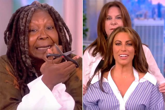 <p>ABC</p> Whoopi Goldberg wants to cut Alyssa Farah Griffin's shirt on 'The View'