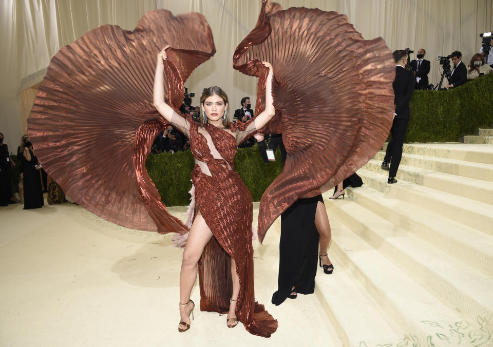 Valentina Sampaio attends The Metropolitan Museum of Art's Costume Institute benefit gala celebrating the opening of the "In America: A Lexicon of Fashion" exhibition on Monday, Sept. 13, 2021, in New York. (Photo by Evan Agostini/Invision/AP)