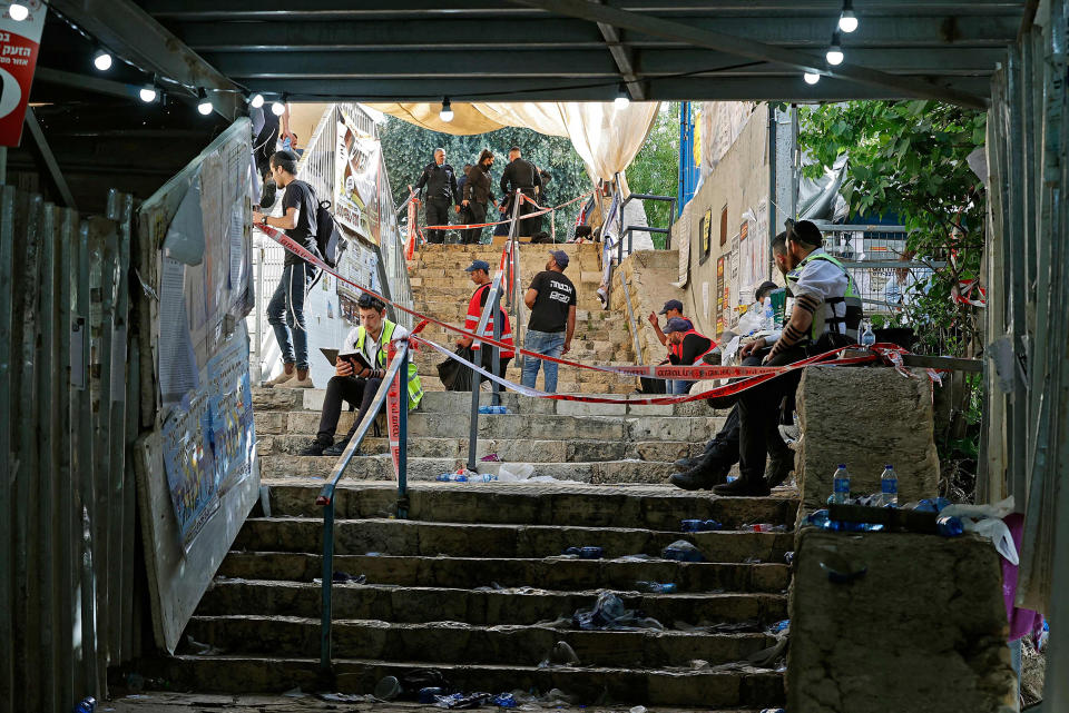 Image: The area where a stampede took place early Friday at a religious festival in northern Israel near the reputed tomb of an ancient Talmudic sage, Rabbi Shimon Bar Yochai, in northern Israel. (Jack Guez / AFP - Getty Images)