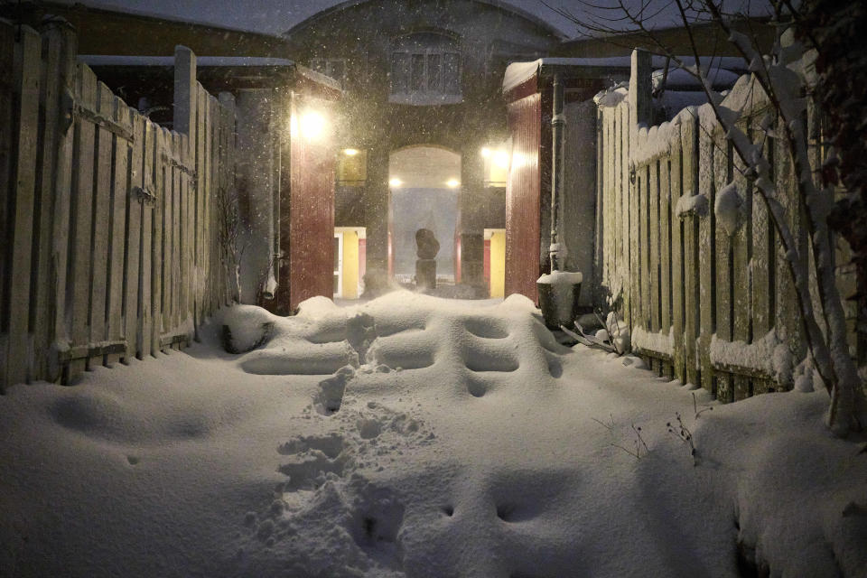 A general view after heavy snowfall in Aarhus, Denmark, Wednesday, Jan. 3, 2024. (Mikkel Berg Pedersen/Ritzau Scanpix via AP)