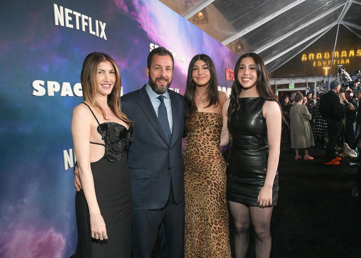 Adam Sandler Sweetly Takes Wife Jackie and Daughters to Spaceman Premiere in Los Angeles