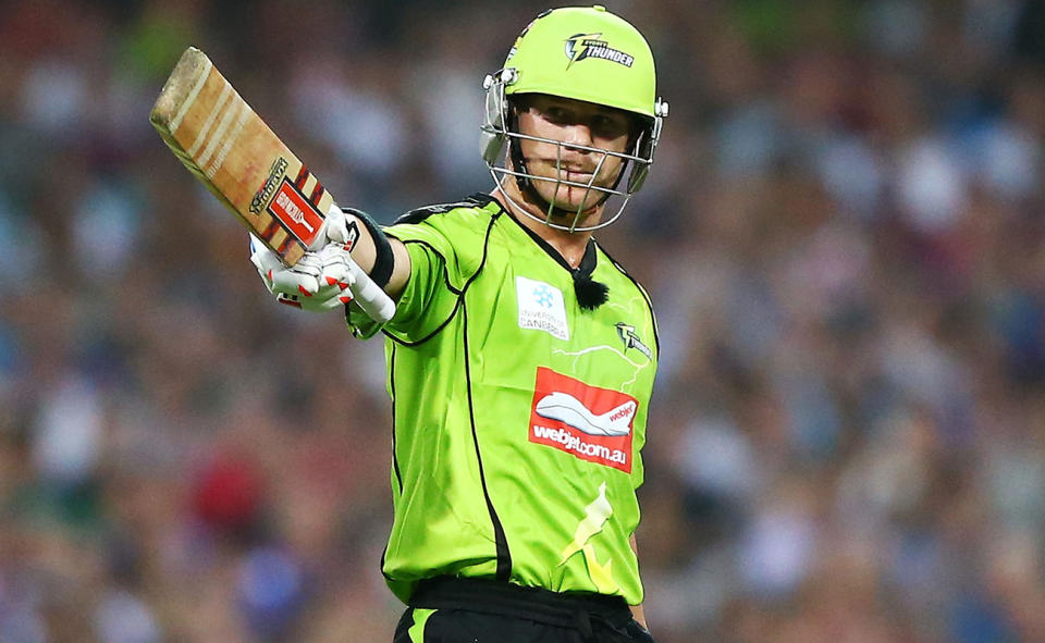 David Warner, pictured here in action for the Sydney Thunder in 2003.