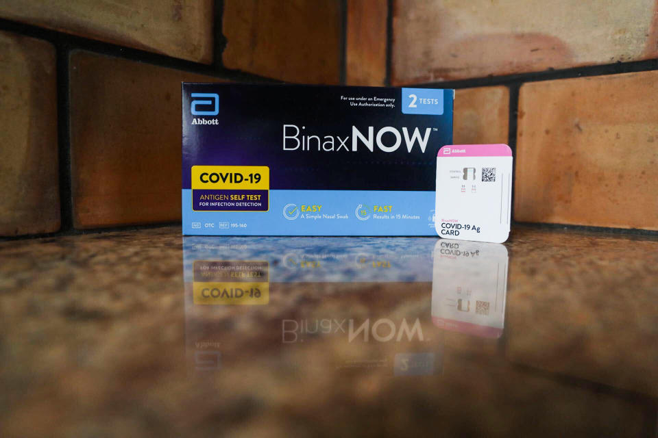 The FDA is looking to make over-the-counter Covid-19 tests, like Abbott's BinaxNOW rapid antigen test, more widely available to the public. (Julius Constantine Motal / NBC News)