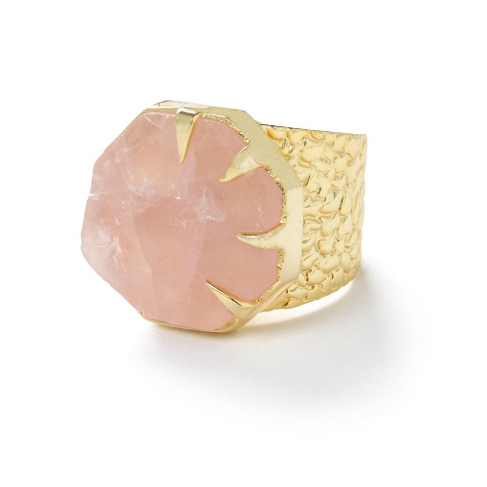 47) Hold On Rose Quartz Gold Adjustable Statement Ring