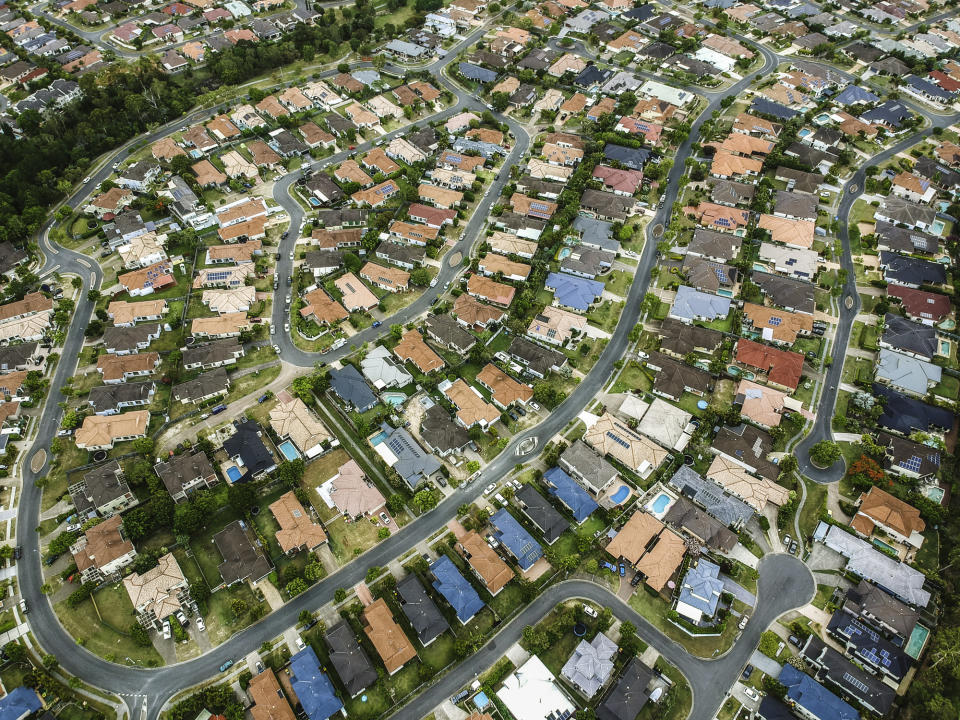 Pictured: Aerial view of Australian suburbs. Image: Getty