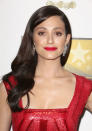 Emmy Rossum worked the red lips beauty trend at the TV Critics Choice Awards. [Rex]