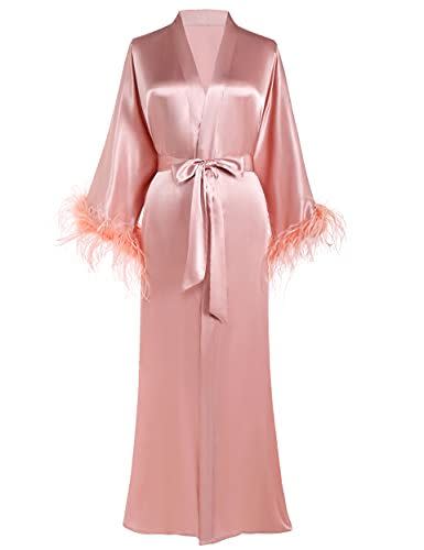 5) Satin Robe with Ostrich Feather Trim