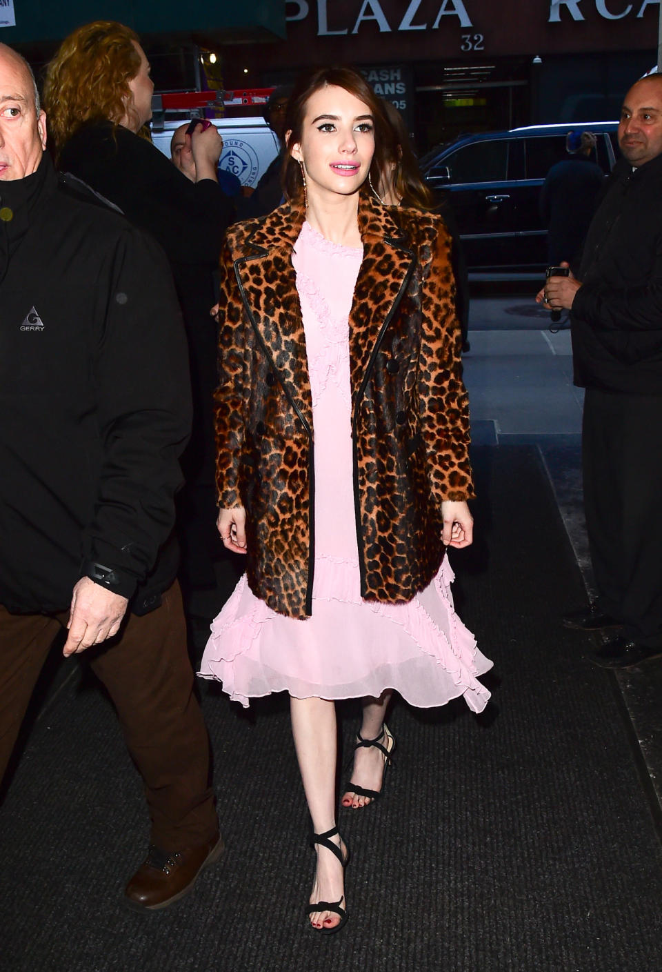 <p>Who: Emma Roberts</p><p>When: March 23, 2017</p><p>What: Veronia Beard coat, Alexandre Birman heels.</p><p>Why: In a frilly pink dress and sharp leopard coat Emma Roberts proves that you don't have to choose sides when your wardrobe is concerned. Mix hard and soft styles to create a quintessential New York City look. </p>