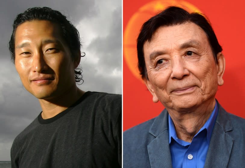 Left; actor Daniel Dae Kim is photographed in Honolulu, Monday, Jan. 9, 2006. Right; actor James Hong arrives at the opening night of "The Great Leap" at The Pasadena Playhouse on November 10, 2019 in Pasadena