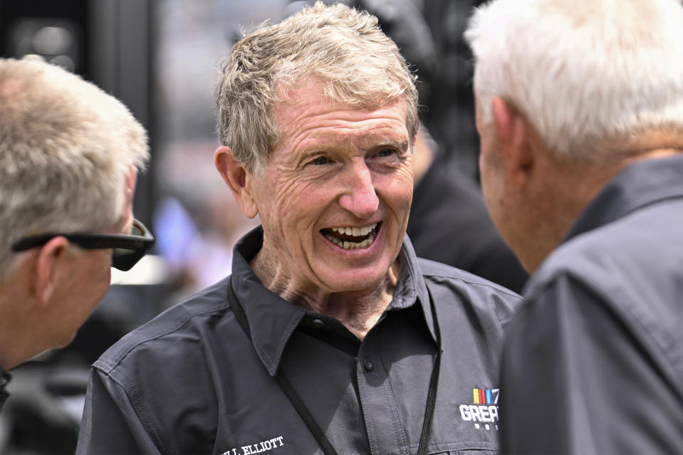 Hall of Fame driver Bill Elliott smiles prior to a NASCAR Cup Series auto race at Darlington Raceway, Sunday, May 14, 2023, in Darlington, S.C. (AP Photo/Matt Kelley)