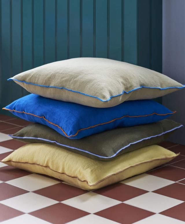 A stunning indigo linen GP & J Baker Luxury designer feather cushion Decorative throw Pillow outdoorindoor cushion cover Uk blue rectangle