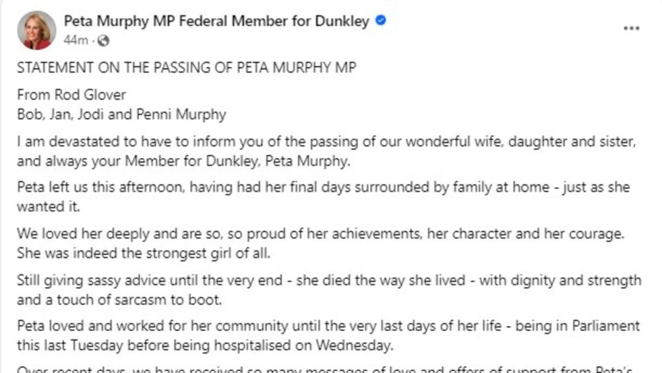 statement from family of peta murphy