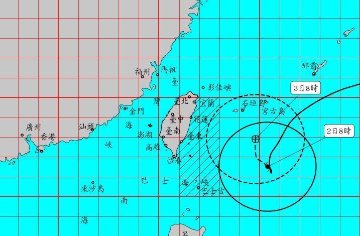 中央氣象局今（2）日上午8點30分發布海上颱風警報。（氣象局提供）