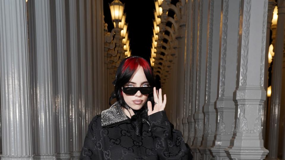 los angeles, california november 04 billie eilish, wearing gucci, attends the 2023 lacma artfilm gala, presented by gucci at los angeles county museum of art on november 04, 2023 in los angeles, california photo by presley anngetty images for lacma