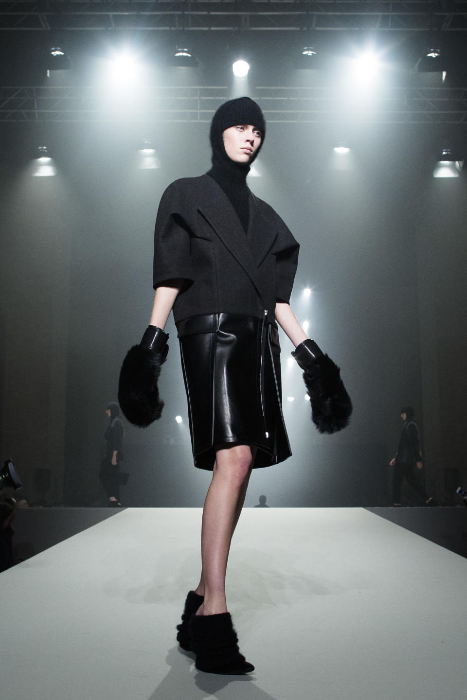 A model walks the runway during the Alexander Wang Fall 2013 fashion show during Fashion Week, Saturday, Feb. 9, 2013, in New York. (AP Photo/John Minchillo)