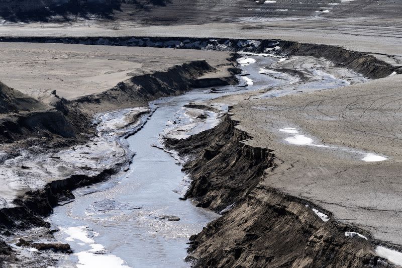 A view of Oldman River which flows into the Oldman Reservoir near Pincher Creek, Alberta