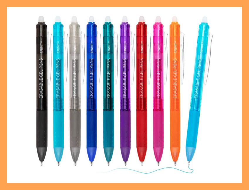 Ten different colors, all erasable. That $8 price tag is the prize at the end of this rainbow.