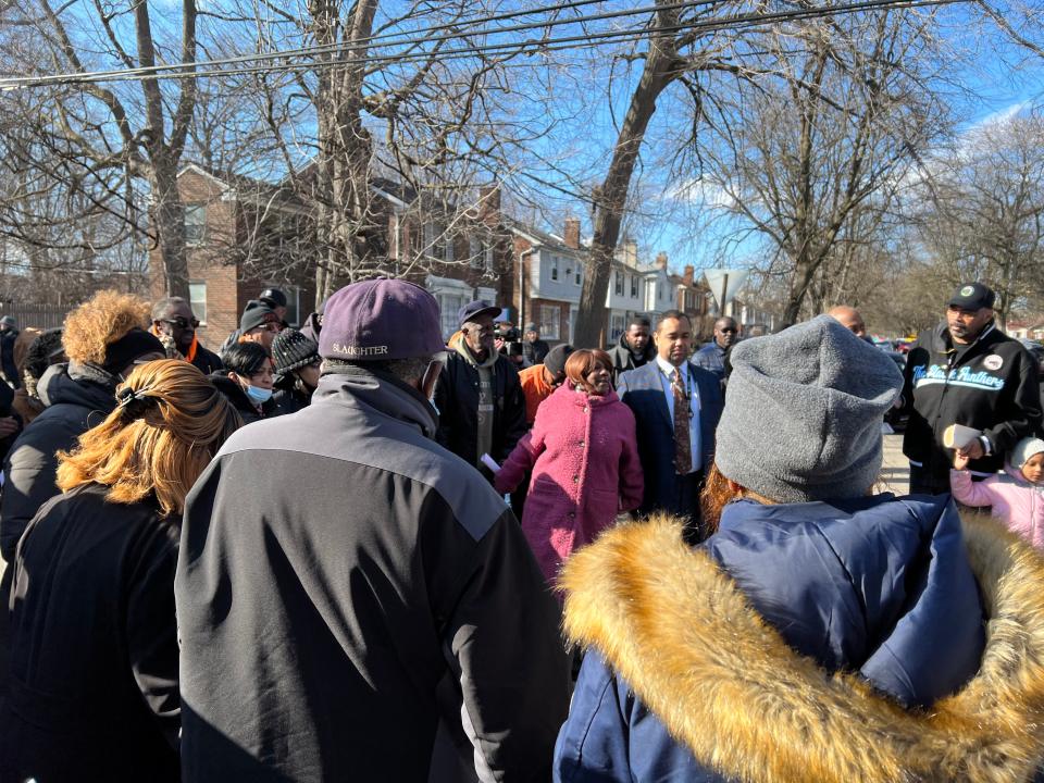 Dozens of community members, local organizers, church leaders, city officials, and police officers gathered on March 29, 2023 at the intersection of Memorial Street and Glendale Street to raise awareness about a sexual assault of an 80-year-old woman outside her home on Memorial Street just days prior. The suspect was still at large.