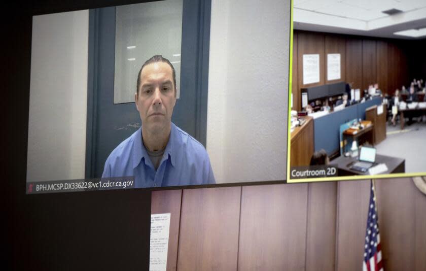 Scott Peterson appears via video call for a status hearing at San Mateo County Superior Court in Redwood City, Calif., Tuesday, March 12, 2024. (Andy Alfaro/The Modesto Bee via AP, Pool)