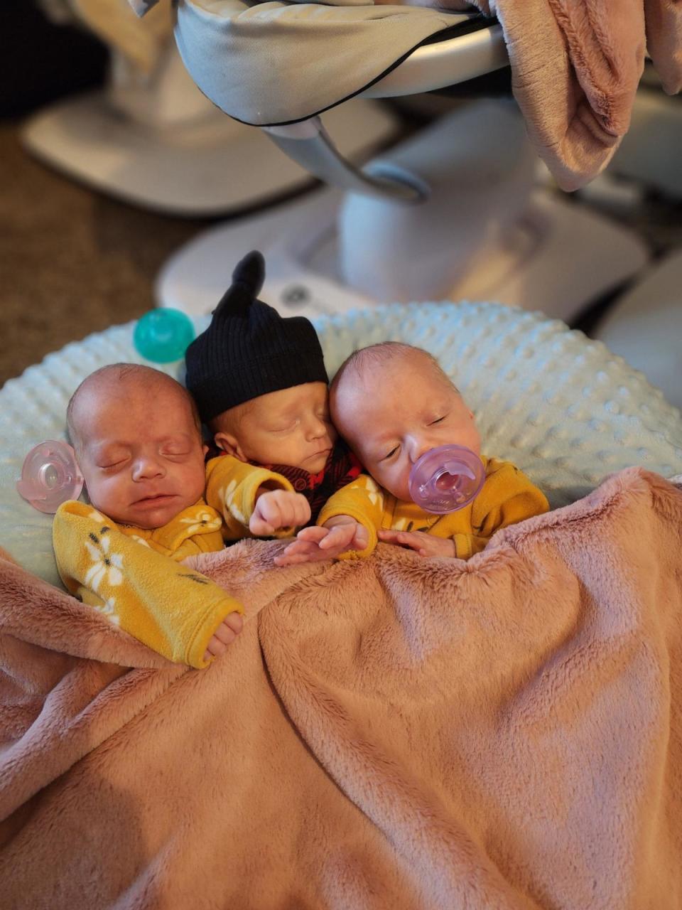 PHOTO:  Zac and Brittney Wolfe's triplets, Knox, Noa, and Navie were discharged from the NICU nearly 50 days after their birth. (Courtesy of Zac Wolfe)