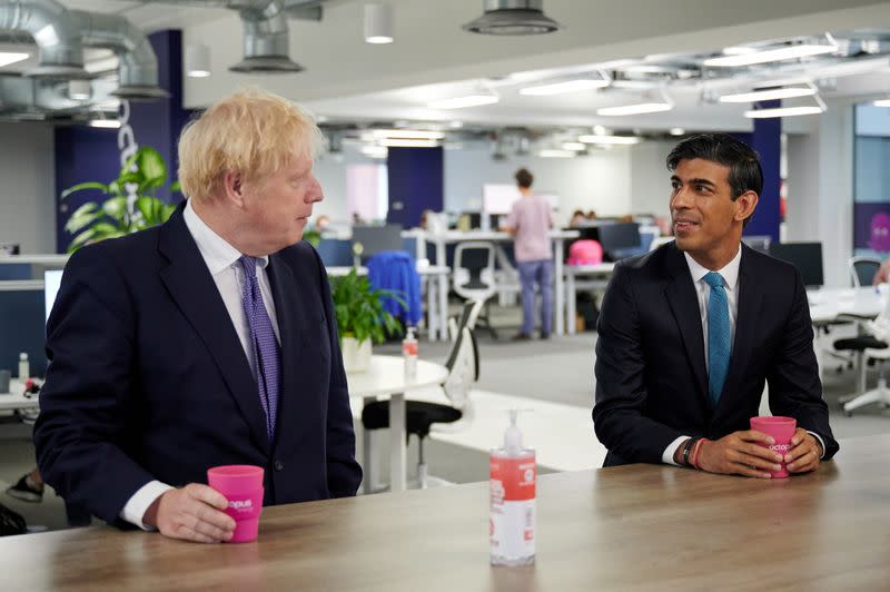 Britain's PM Johnson and Chancellor of the Exchequer Sunak visit Octopus Energy, in London