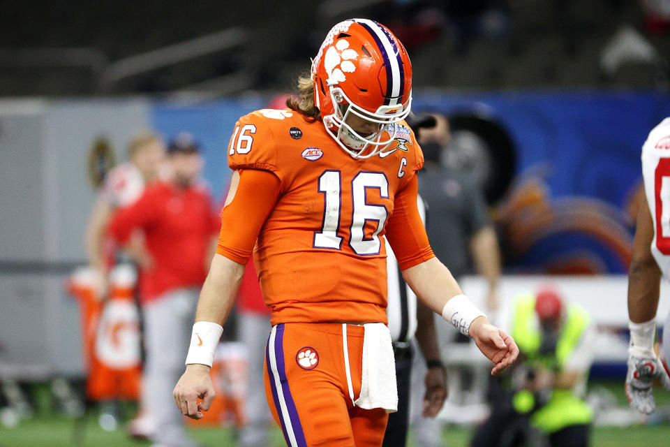 Clemson QB Trevor Lawrence is only former NFL head coach June Jones' third-highest rated QB in the 2021 NFL draft. (Photo by Chris Graythen/Getty Images)