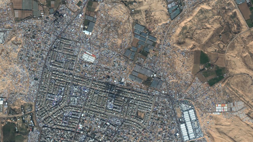 A satellite image from Maxar Technologies shows Rafah, Gaza, on February 3. - Maxar Technologies
