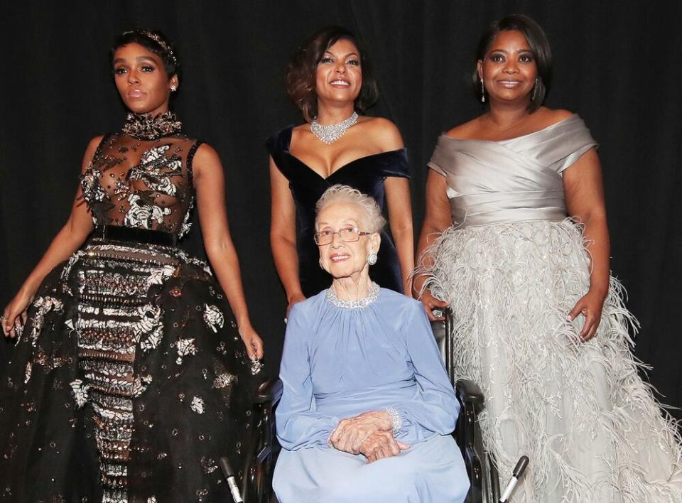 Katherine Johnson (front, center) with Janelle Monáe, Taraji P. Henson and Octavia Spencer | Christopher Polk/Getty