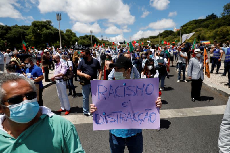 Supporters of Portugal's far-right Chega protest in Lisbon