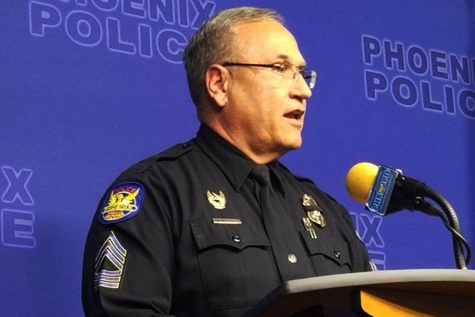 Phoenix Police spokesman Tommy Thompson speaks at a news conference in Phoenix, about the investigation of a woman at a long-term care facility who gave birth (AP)