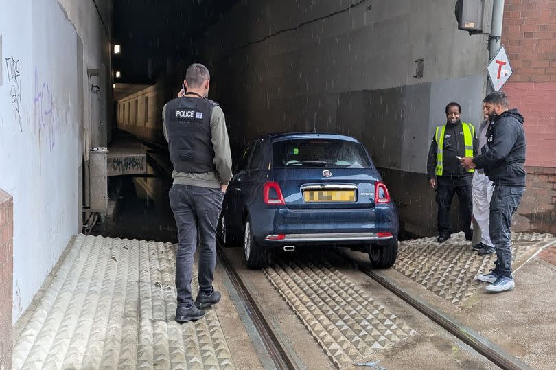 The Fiat 500 became stuck on the track